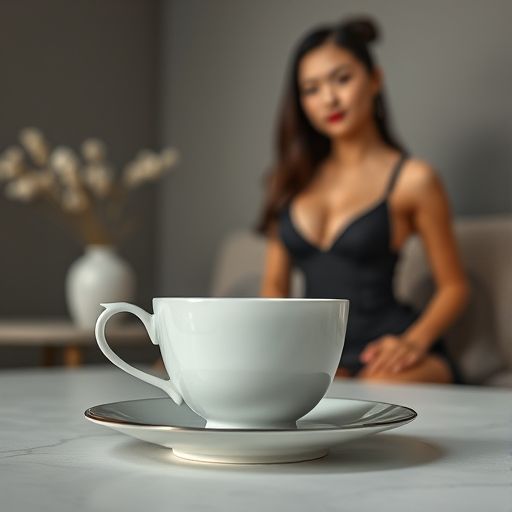 茶杯散发淡淡蒸汽，背景是深圳夜景