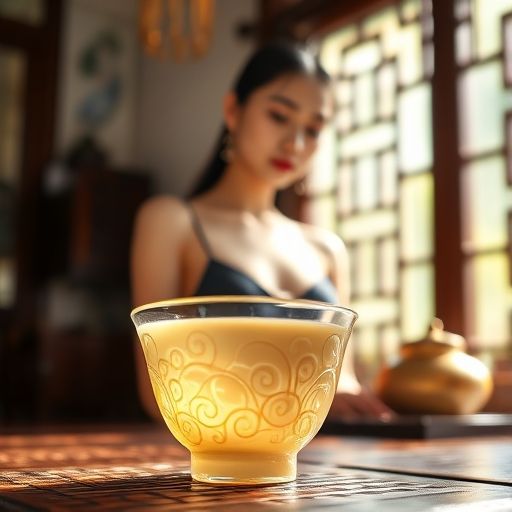 一杯冒着热气的迎客茶特写
