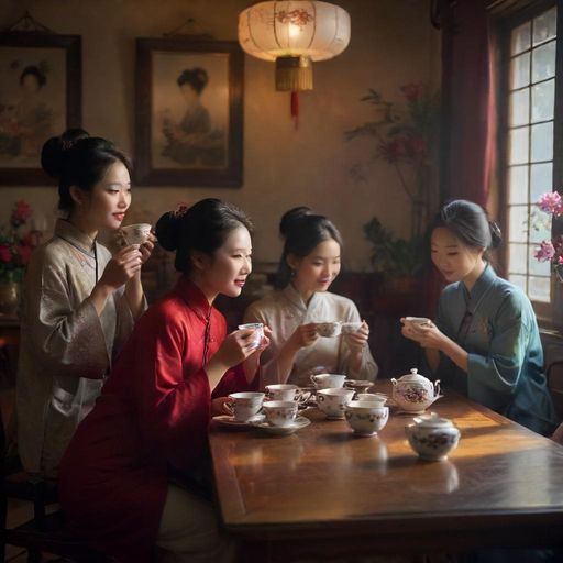 茶友们欢聚一堂的场景