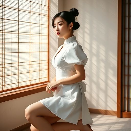 阳光透过竹帘洒进茶室的温馨画面