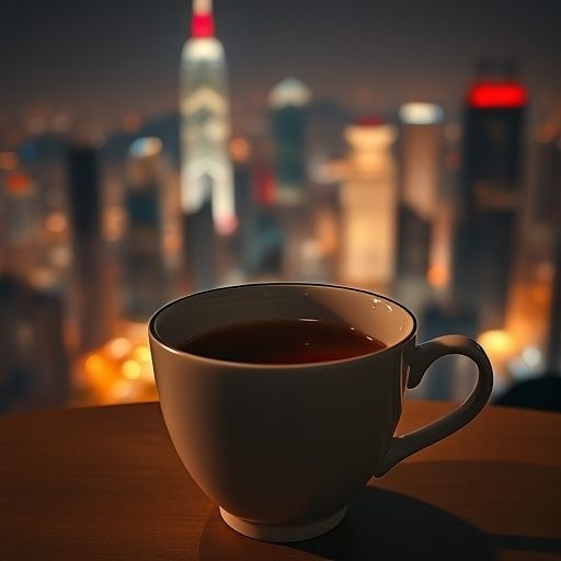 夜晚窗边一杯清茶的温馨画面