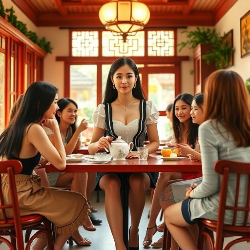 朋友们围桌品茶聊天的热闹场景