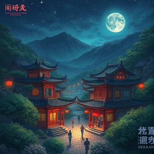 夜晚南山茶室的温馨鸟瞰图