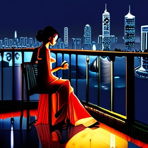 夜幕下的深圳湾，阳台上一壶热茶