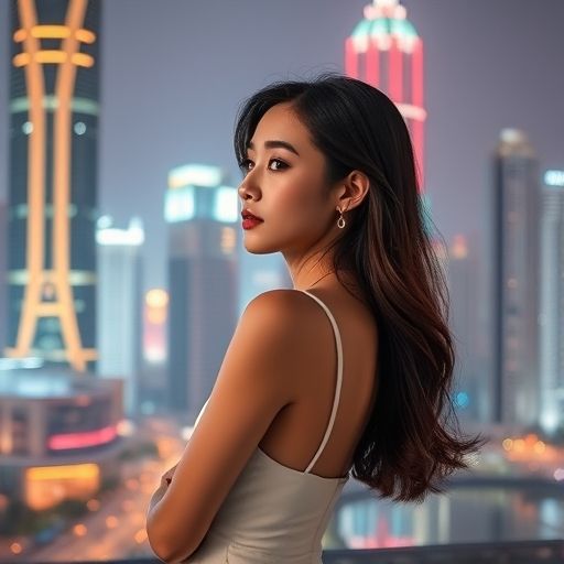 广州夜景与高端模特时尚合影