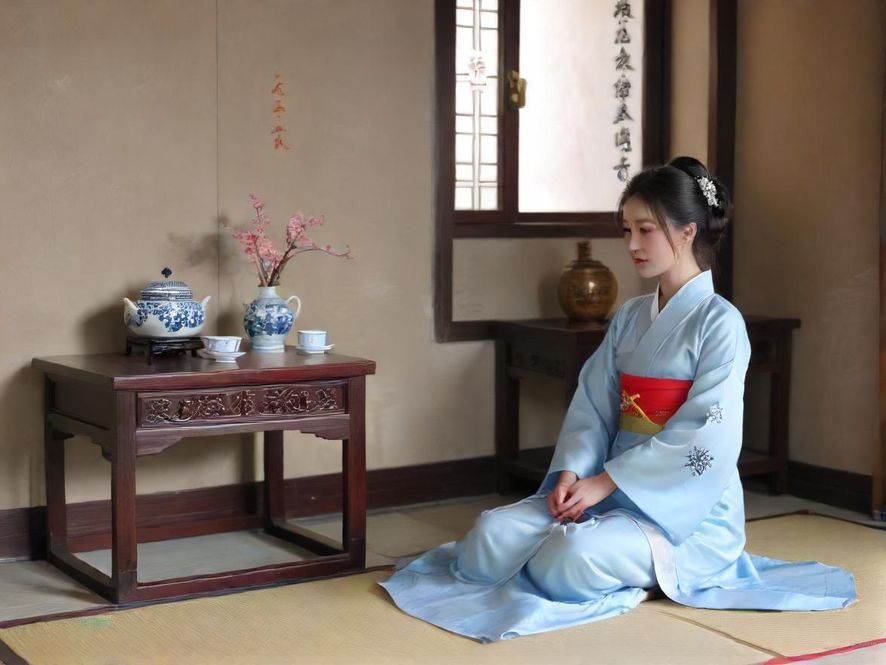 一间布置典雅、光线柔和的中式茶室，充满私密与宁静的氛围