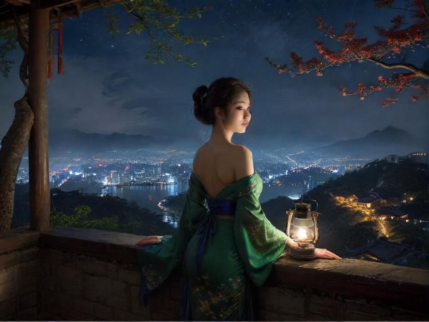 广州茶社夜景与珠江风光