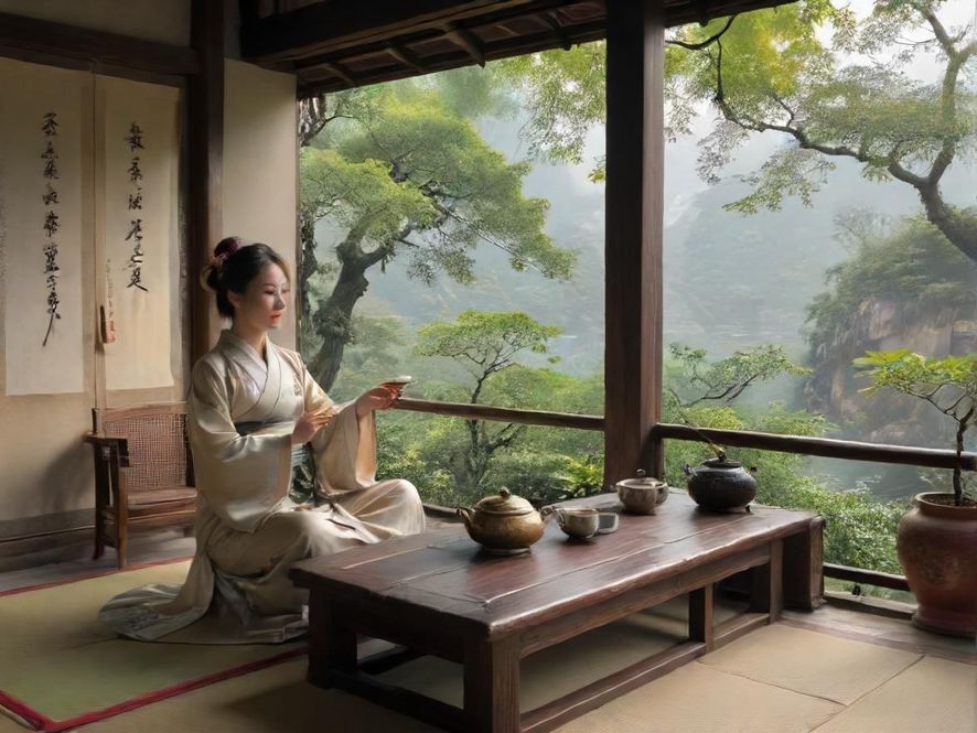 广州天河喝茶工作室茶艺表演场景
