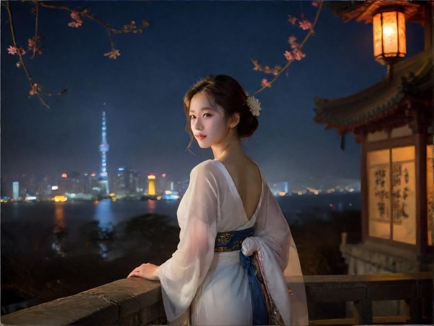 繁华都市的夜晚，高楼大厦霓虹闪烁，抽象的光线交织成网络状，象征着信息共享和连接。