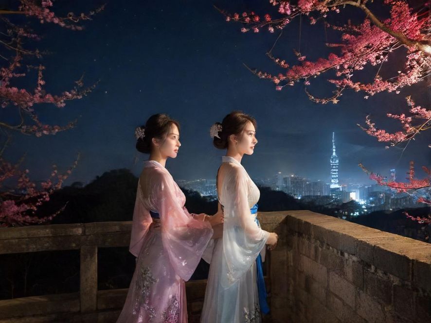 城市街头夜色下的休闲场所入口