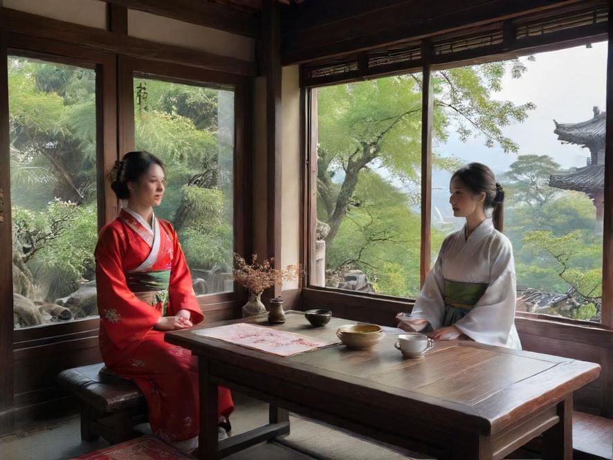 幽静茶室角落，侧面视角，写实照片，休闲会所内景