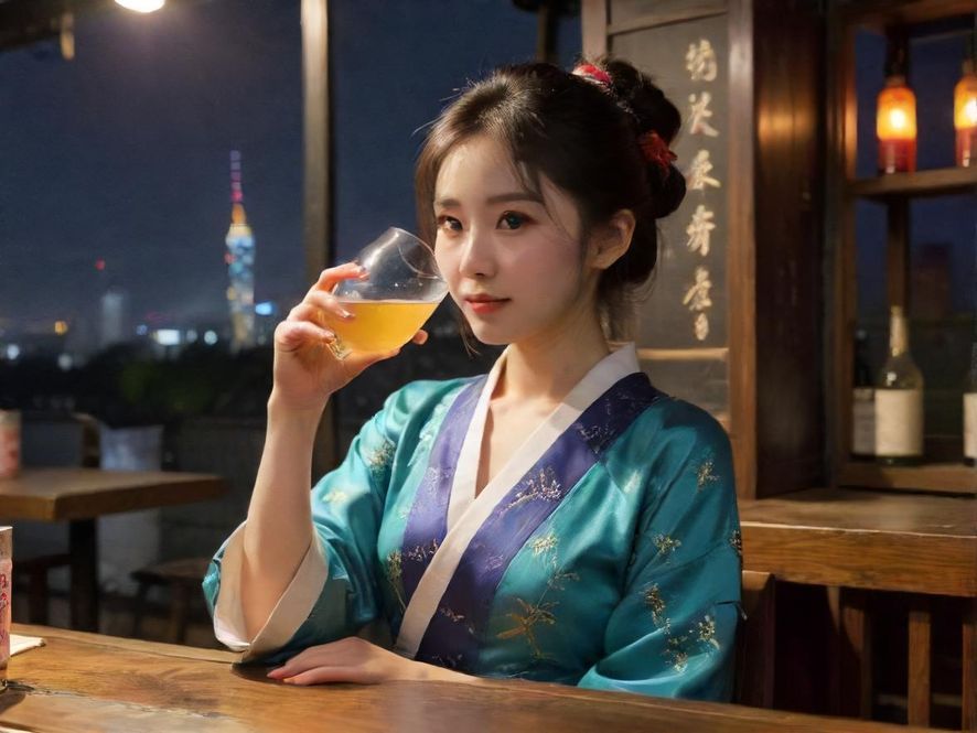 夜幕下的酒店大堂，霓虹灯光与青春气息交织