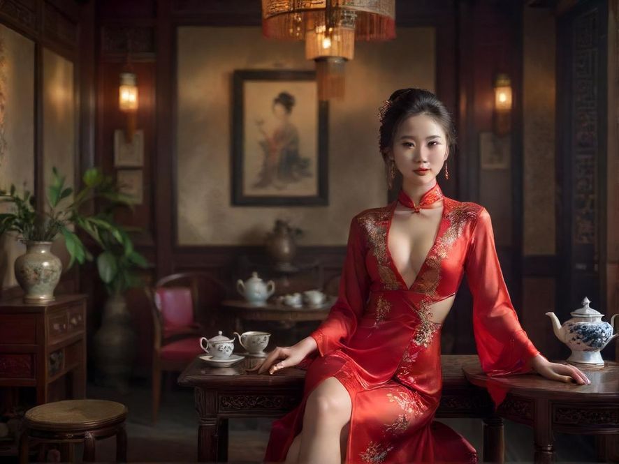 深圳私约茶室，复古优雅风格的茶艺表演区