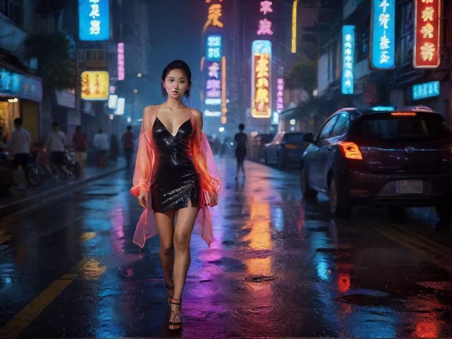 广州夜景下的城市氛围