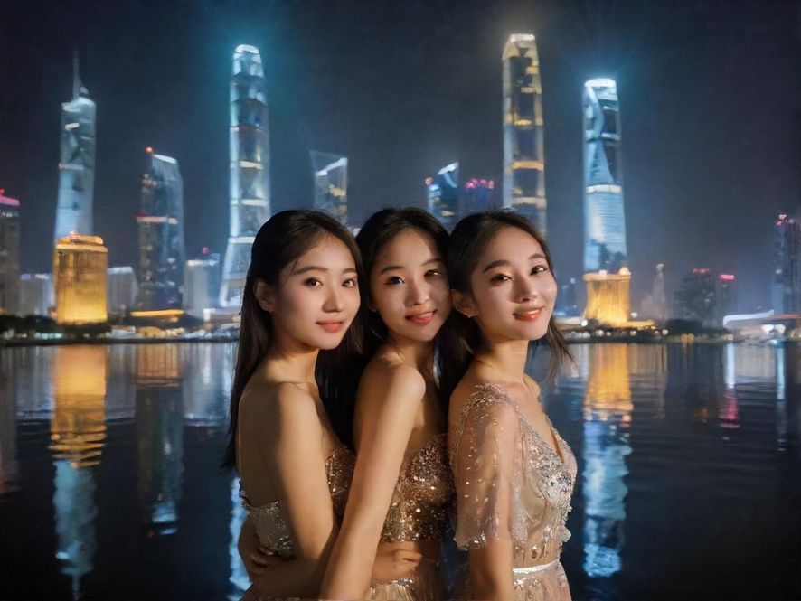 广州珠江的夜景，城市天际线在璀璨灯光下显得格外浪漫迷人