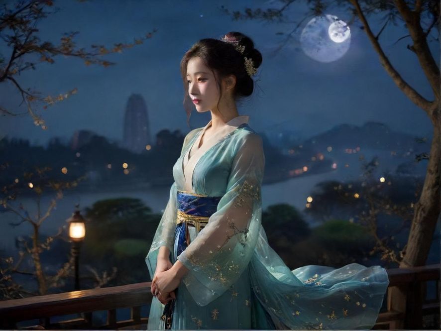 广州夜幕下灯光朦胧的茶馆街景，充满神秘感