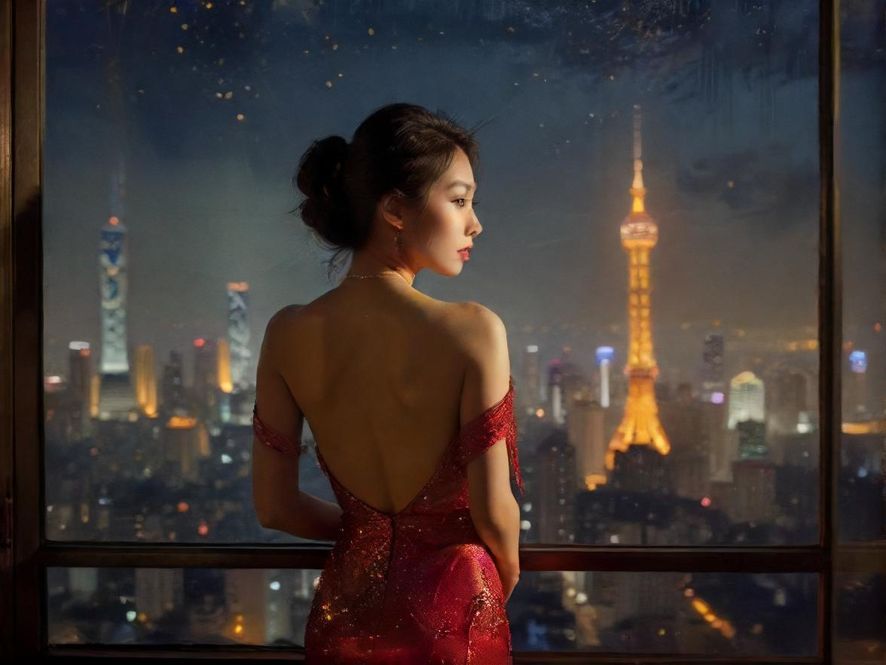 透过窗户看城市夜景，暗示隐藏的乐趣