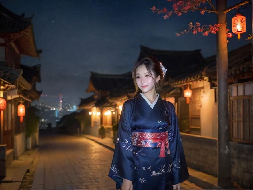 夜晚的城市天际线，灯光闪烁