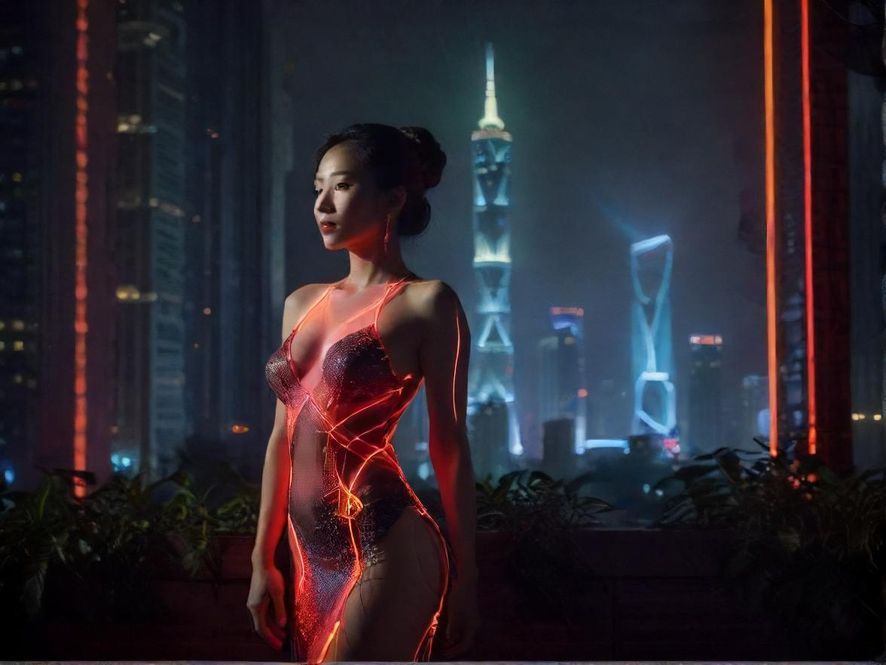 深圳蒲神会所夜景霓虹灯光氛围