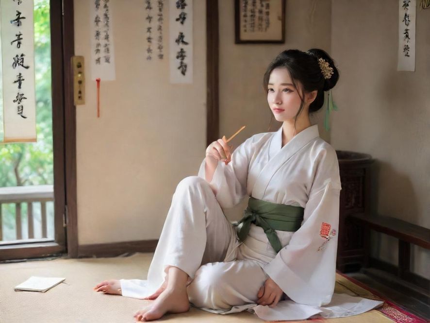 一位女士在深圳中高端自带工作室的窗边，享受着温暖阳光下的下午茶，神情舒适惬意。