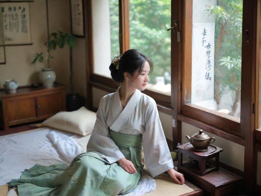 一位气质优雅的女士在深圳一间温馨茶室中，轻柔地品尝着香茗
